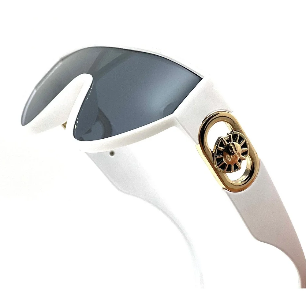 Sunglasses White Frame Dark Black Lens Gold Accent UV400 Protection Lentes Gafas